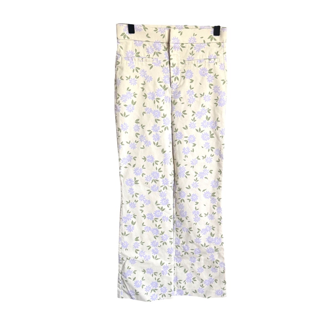 Zara Floral Mini Flare‎ Crop Leg Pants XS Cream Purple Excellent Boho